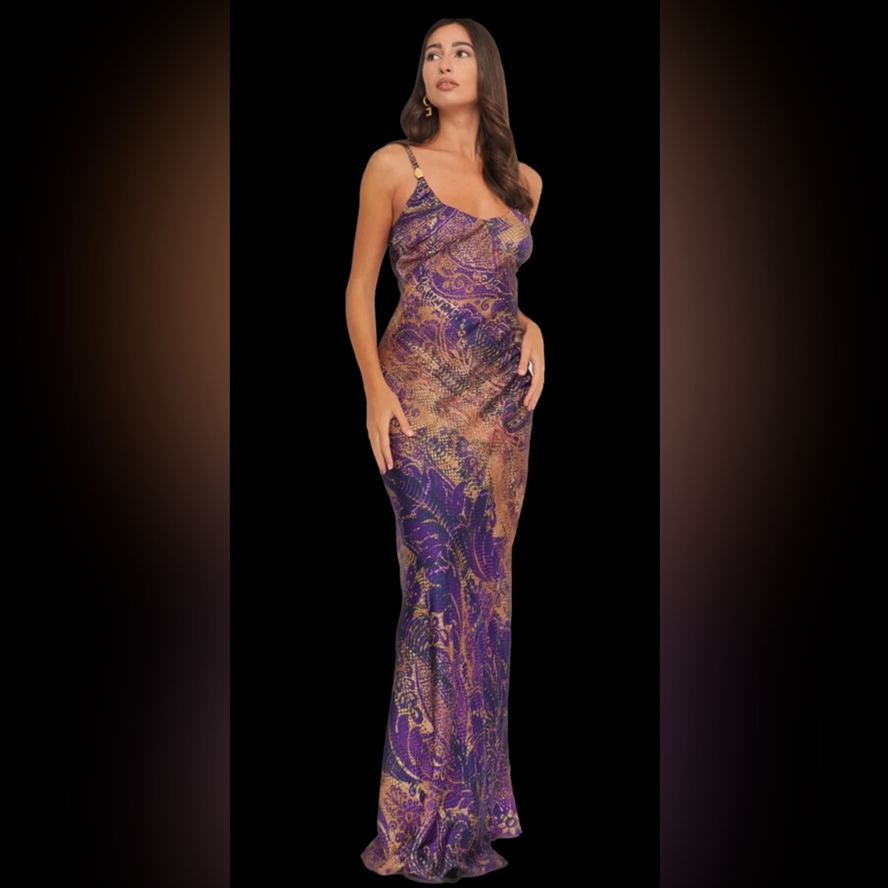 JUST CAVALLI SNAKE-PRINT GOWN - PURPLE